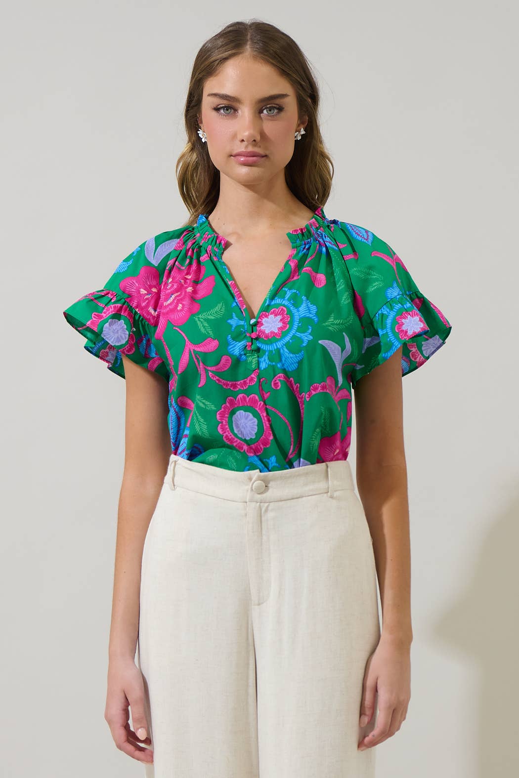 Cabina Floral Ruffle Top