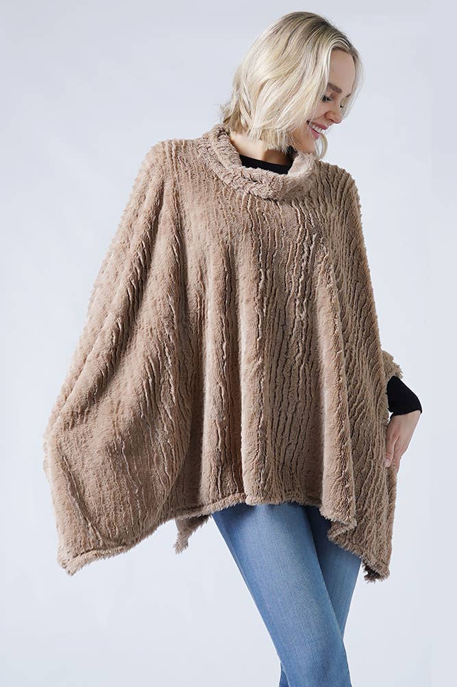 Stripe Pattern Faux Fur Poncho