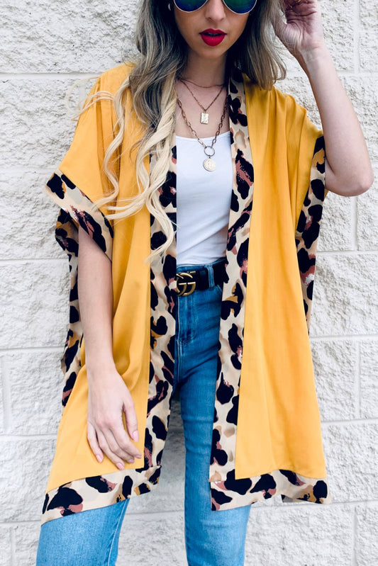 Mustard Leopard Trim Kimono