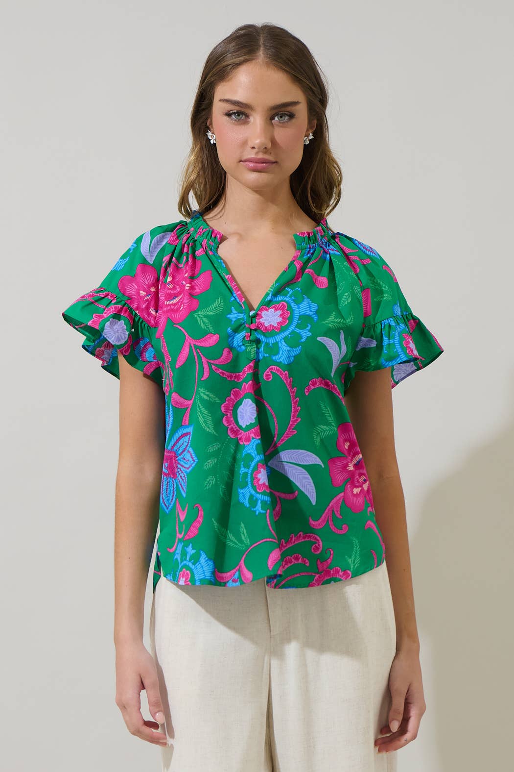 Cabina Floral Ruffle Top