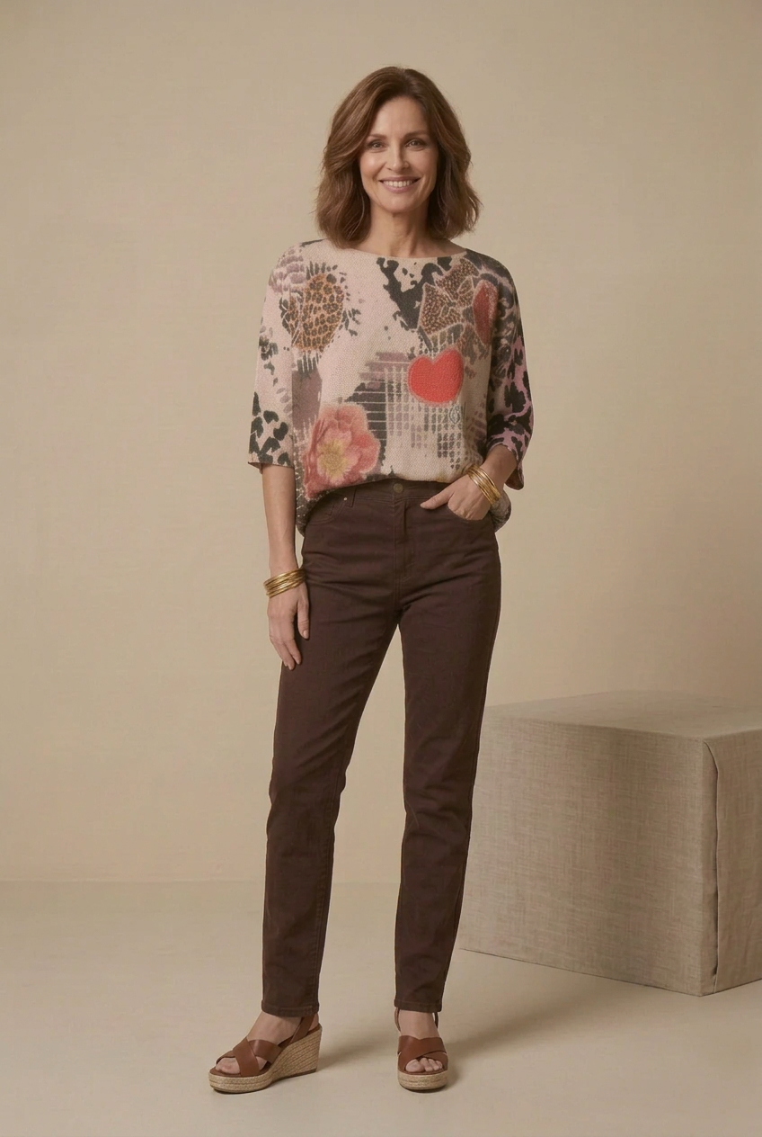 Leopard Heart Knit Printed Sweater