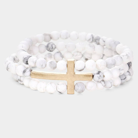 White Stone Cross Bracelet