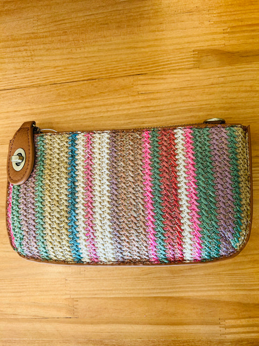 Multi Stripe Straw Wristlet/Crossbody