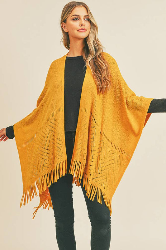 Herringbone Knit Fringe Ruana