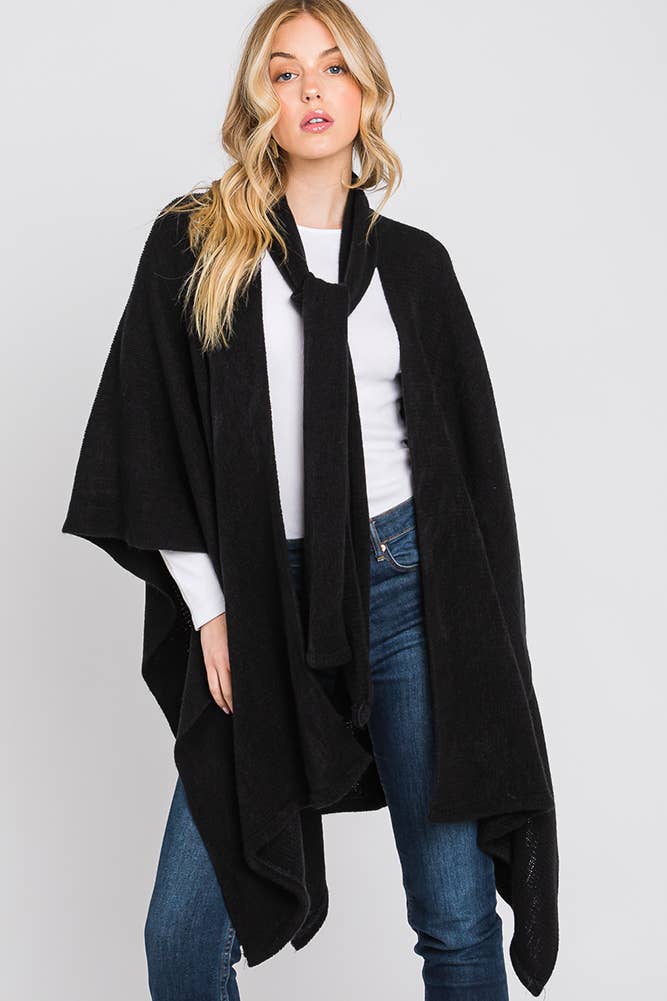 Neckline Tie Attached Scarf Cape